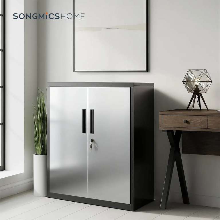 Armoire verrouillable pour bureau en acier-2 portes polyvalentes-Étagères réglables-Coloris blanc-80x40x95(cm