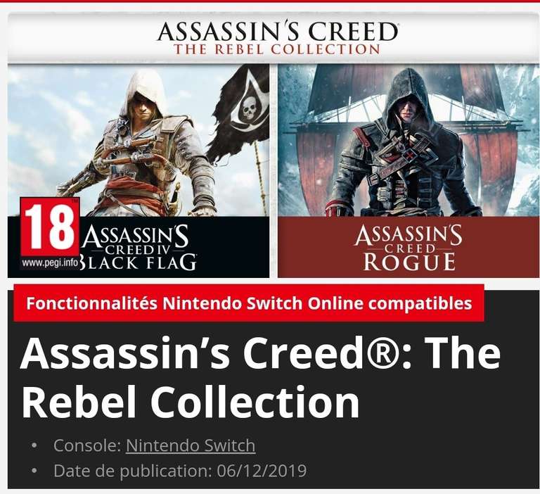 Assassin’s Creed: The Rebel Collection sur Nintendo Switch (dématérialisé)