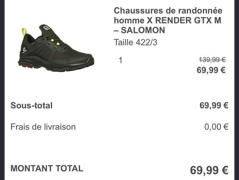Paire de chaussures de randonnée Salomon X Render GTX pour Homme - Toutes tailles