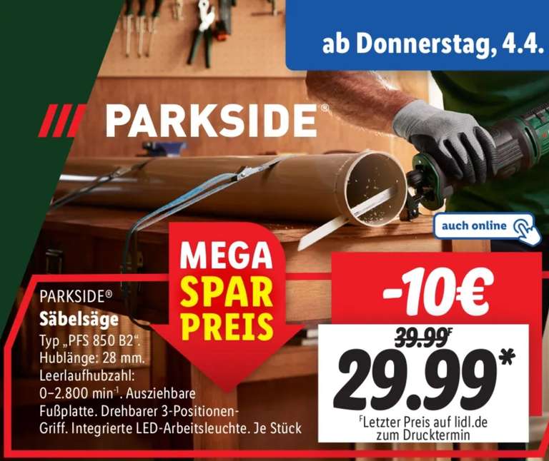 Scie Sabre Parkside PFS 850 B2 - (Frontaliers Allemagne)