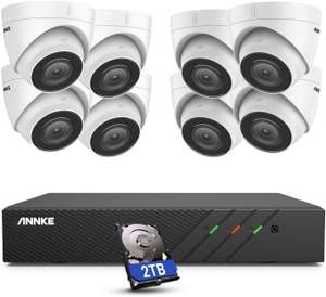 Système de vidéosurveillance ANNKE H500 PoE 8CH - 8 Caméras 5MP IP67 (2560x1920) + Enregistreur vidéo NVR + Disque dur 2 To + Accessoires