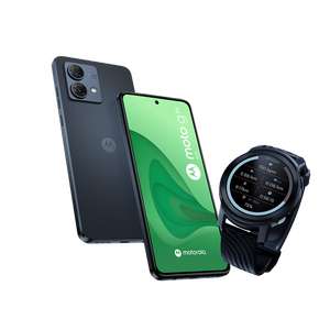 Smartphone Motorola G84 5G (OLED FHD+ 6,5", 12Go/256Go, Gris Pétrole) + montre connectée Motorola Watch100 42 mm + Coque