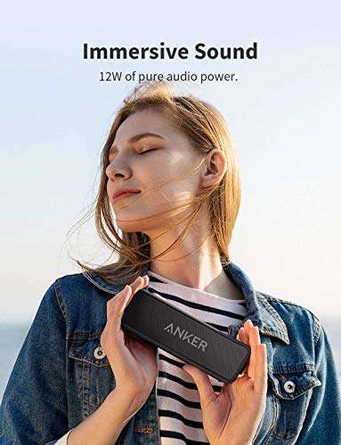 Enceinte Bluetooth sans fil Anker SoundCore 2 - Basses puissantes, Autonomie de 24h, Portée de 20m, Étanche waterproof, Noir (Vendeur tiers)