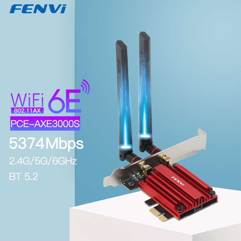 Carte WiFi 6 PCie Fenvi PCE-AX3000S - Wi-Fi 6E, AX210, 5374Mbps, Tri-band 2.4G/5G/6Ghz, Bluetooth 5.2