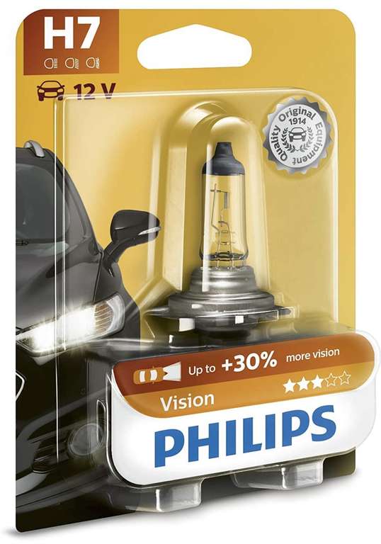 Ampoule automobile Philips H7 Vision (12972PRB1), 12V, 55Watts, 1500 ±10% lumens, 3 200 Kelvin