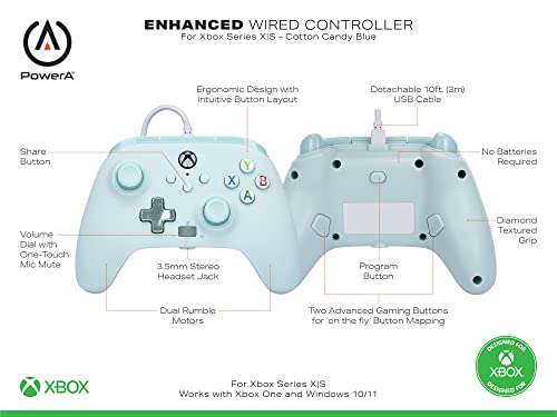 Manette filaire PowerA Enhanced pour Xbox Series X|S - Bleu