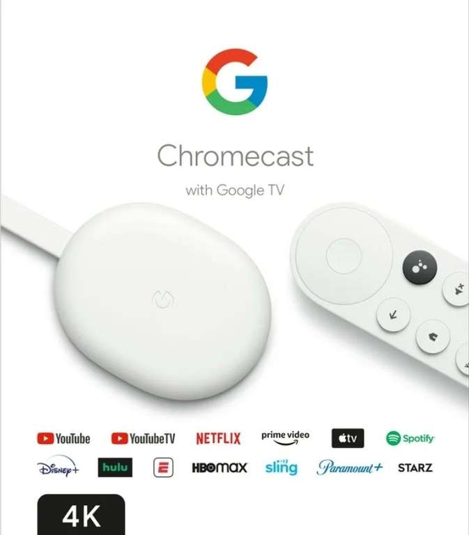 Google Chromecast version 4K avec Google TV et télécommande (+2,25 RP - Vendeur Carrefour)