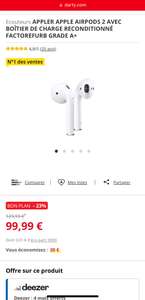 Écouteurs sans-fil Apple AirPods 2 avec boîtier de charge filaire (Reconditionné Grade A+ - Via retrait magasin)