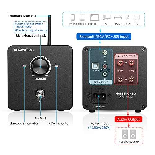 Amplificateur Hi-Fi Aiyima A200 TPA3255 Bluetooth 5.0 2x200W Classe D 2.0 (Via Coupon - Vendeur Tiers)