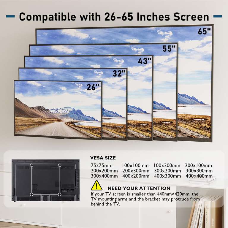 Support Mural TV Bontec inclinable pour Écrans de 26" à 65" - jusqu'à 55 kg, Vesa 400 x 400mm, Niveau à Bulle (via coupon - vendeur tiers)