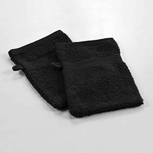 Lot de 2 gants de toilette Douceur d'Intérieur - 15 x 21 cm, éponge unie noir