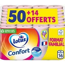 Paquet de 64 Rouleaux de Papier Toilette Lotus Confort - 50 rouleaux + 14 Offerts