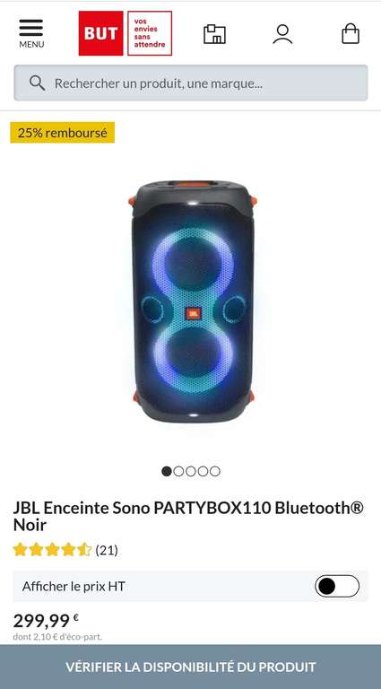 Enceinte bluetooth JBL Partybox 110 (+ 75€ bons d'achats)