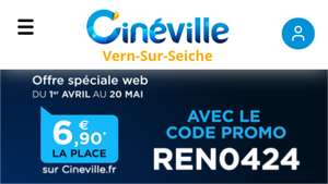 Place de cinéma à 6,90€ via réservation sur le site (cineville.fr)