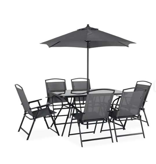 Table de jardin avec 6 fauteuils et 1 parasol. anthracite (vendeur tiers)