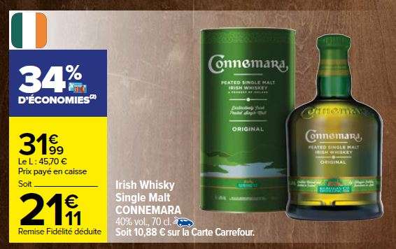 Whiskey Irlandais Connemara Original Peated Single Malt - 70 cl (via remise fidélité)
