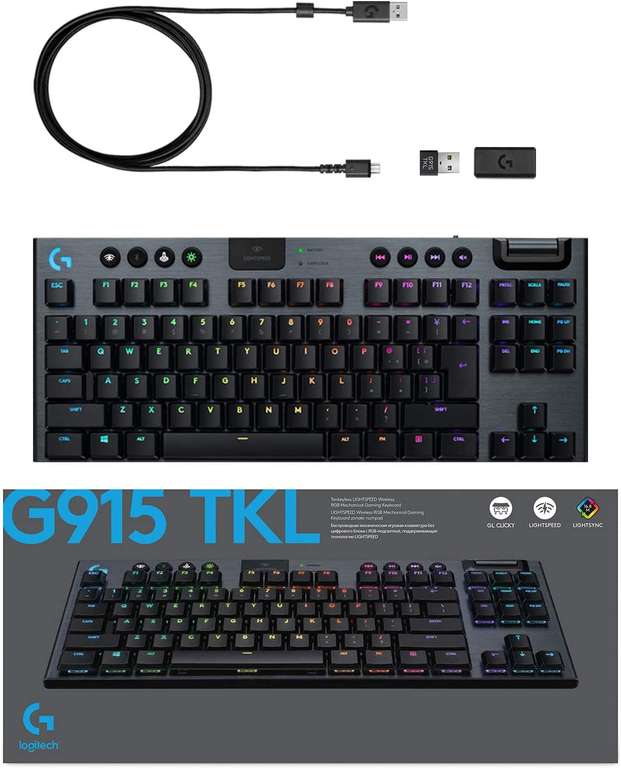 Clavier gaming sans-fil Logitech G915 TKL Lightspeed - GL Tactile - Carbone
