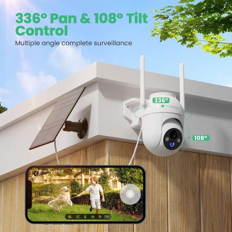 [Prime] Camera Surveillance 2K Hooise - WiFi, Batterie, 360°, Solaire, Vision Nocturne, Détection Humaine, IP66 (via coupon - vendeur tiers)