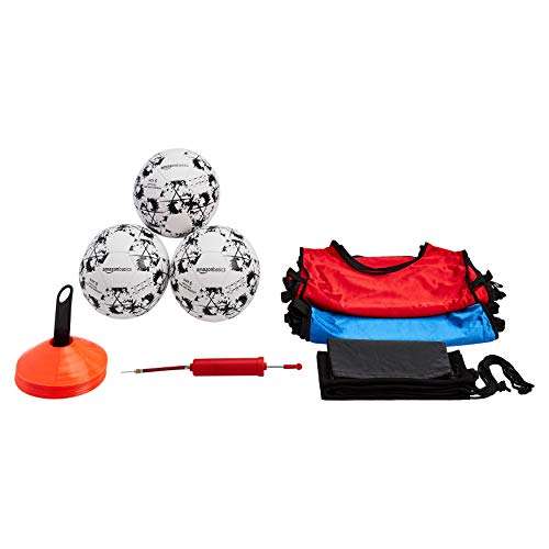 Pack de démarrage Football Amazon Basics (3 Ballons + Sac, pompe, 12 dossards et cônes)