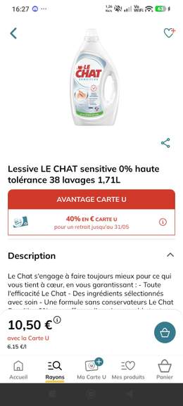 Le Chat Lessive Liquide - Expert 40 lavages 1,8L at Courses U | Dealabs