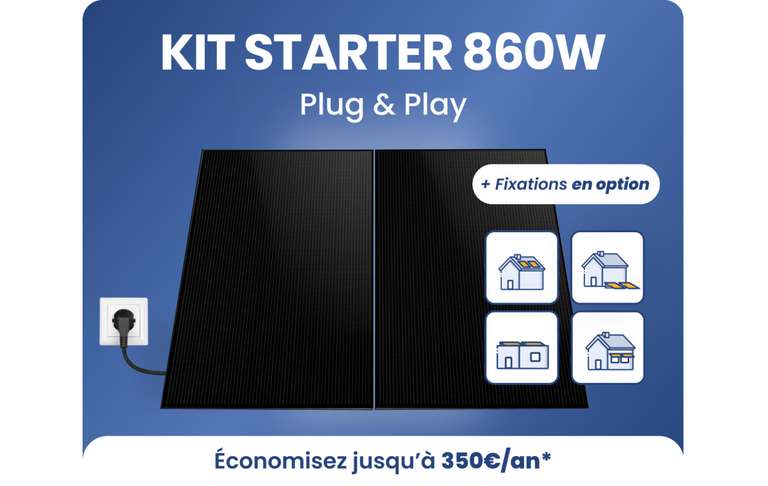 Kit solaire autoconsommation plug and play 860Wc 2 panneaux solaires de 430Wc