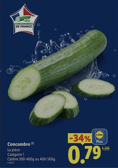 Concombre - 1 pièce Lidl à 0,79€ chez Lidl | Dealabs