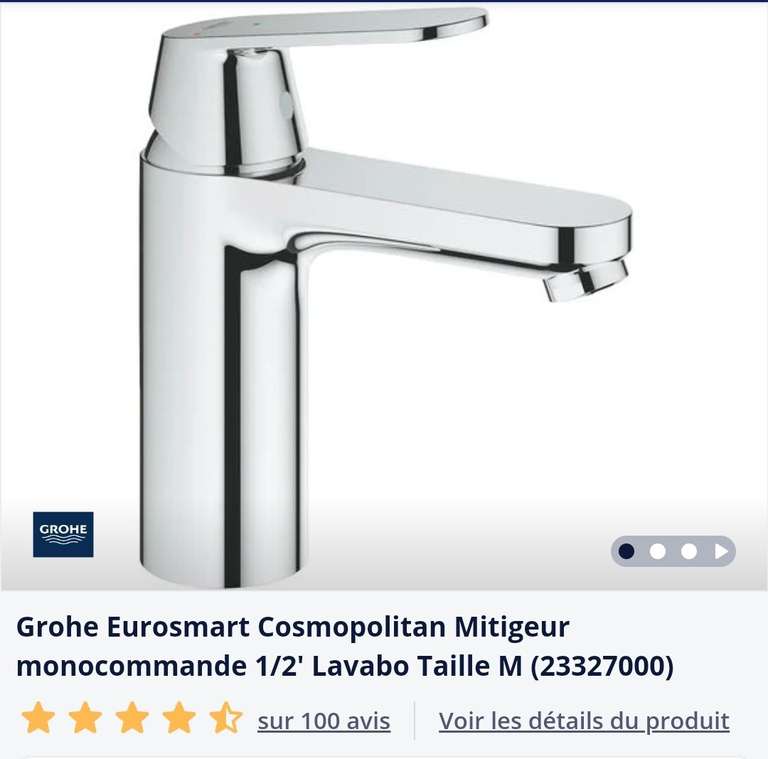Mitigeur monocommande Grohe Eurosmart Cosmopolitan - 1/2', Lavabo, Taille M (vendeur tiers)