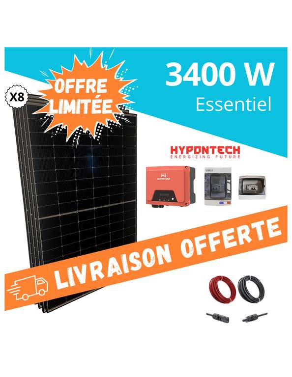 Kit Solaire 3400 W - 8 Panneaux Solaires Bifacial Ae Solar 425 W + 1 Onduleur Hypontech HPK3000 3000W Monophasé Essentiel (chocdiscount.com)