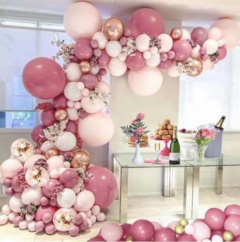 Kit de Guirlande de Ballon Rose Blanc et Or Rose Arche Ballon Or Rose pour  Mariage Anniversaire Fête Evenement
