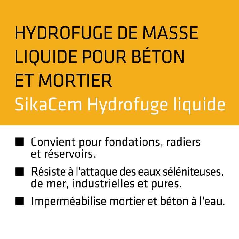 Hydrofuge Liquide SikaCem 546963 - Hydrofuge de masse liquide, Blanc , 5L