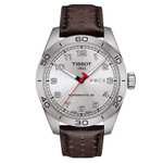 Montre Tissot T-Sport PR 516 Powermatic 80 cadran argent bracelet cuir brun 42 mm