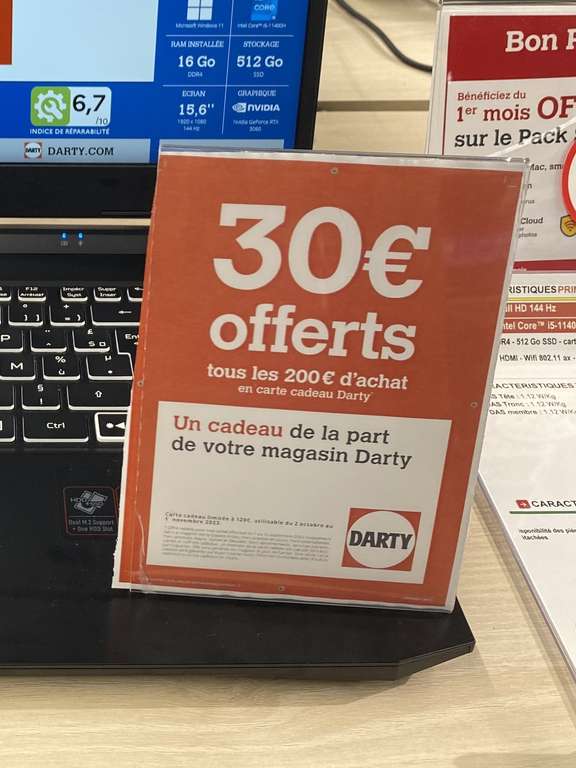 30€ offerts en carte cadeau par tranche de 200€ d’achat - Darty Angers Espace Anjou (49)