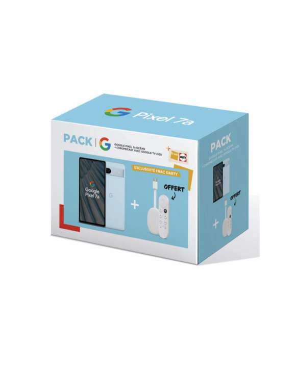 Pack Smartphone 6,1" Google Pixel 7A - 128 Go + Boitier multimédia Chromecast Google TV HD