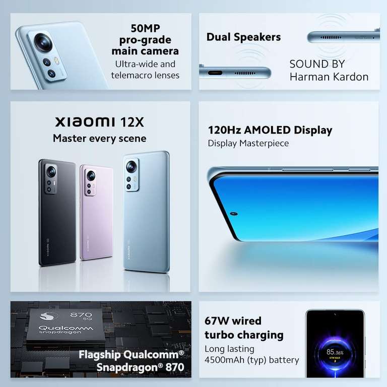 Smartphone 6.28" Xiaomi Mi 12X - 5G, 8 Go de RAM, 256 Go + Ecouteurs sans-fil Mi Buds 3 (via ODR de 100€)
