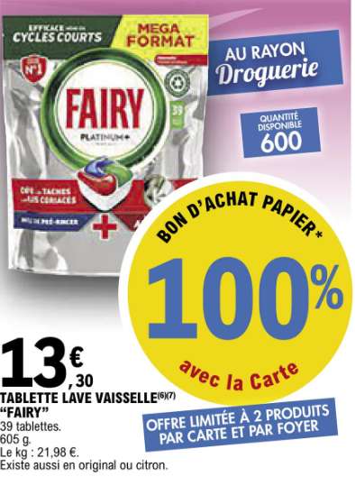 Sélection de produits 100% remboursés en bon d'achat (Ex : paquet de 39 tablettes lave-vaisselle Fairy Platinum+ ) - Albi (81)