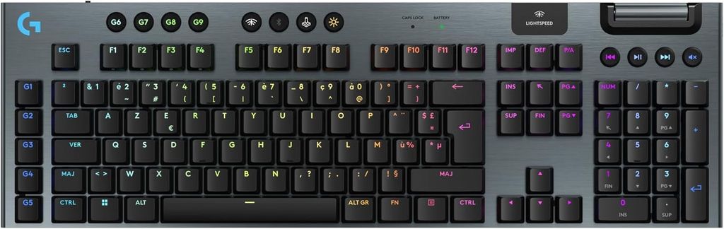 Clavier Mécanique sans fil Logitech G915 X Lightspeed - Ultra-Plat, AZERTY, Fonctions Tactiles, Noir