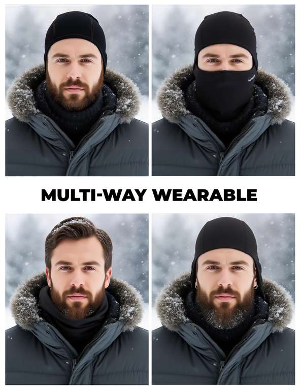 Cagoule Polaire Hiver Pour Homme - Protection Tête, Visage, Cou - Coupe-Vent Respirante - Pour Moto, Vélo, Ski