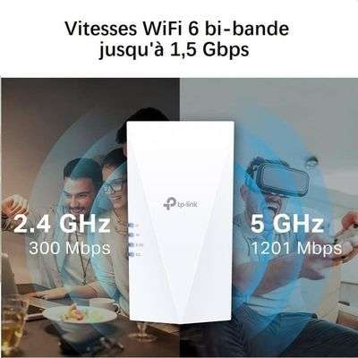 Répéteur WiFi 6 Puissant AX1500 Mbps - TP-Link RE500X - Couvre jusqu'à 100  m² - Double bande –