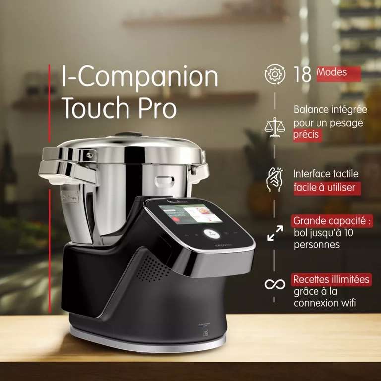 Robot cuiseur Moulinex i-Companion Touch Pro XL HF93D810 - 1550W, 4.5L, WiFi (+ 450€ d'Accessoires offerts) - Via reprise PEM/Casserolerie