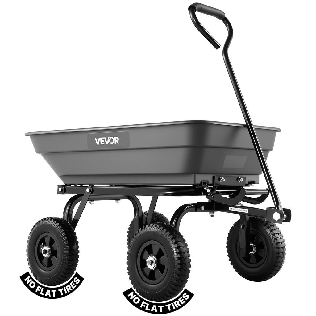 Chariot de Jardin Vevor Basculant - Max. 181 kg, Benne Basculante en PP, Basculement à 90°, 4 Roues Increvables Pivotantes à 180°