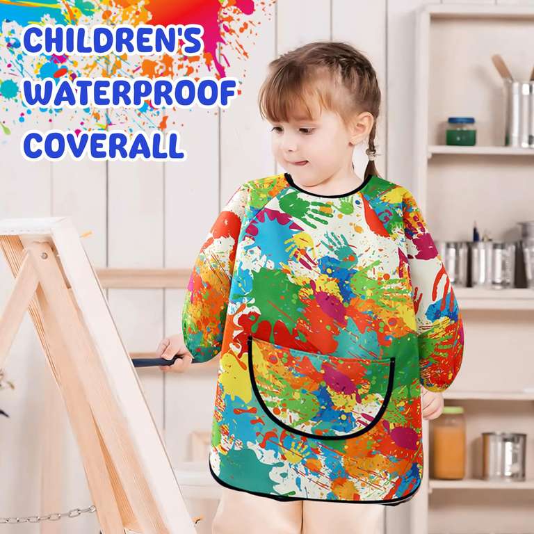 Tablier De Peinture Imperméable Pour Enfant 2-3 Ans - Taille S, Rouge/bleu, Avec Poche Ventrale Et Fermeture Velcro