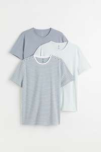 Lot de 3 T-shirts H&M Slim Fit - Turquoise clair/rayé ou Beige clair/bleu, Plusieurs Tailles Disponibles
