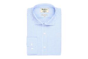 Sélection de chemises 100% coton à 23€ - Ex : Chemise blanche carreaux bleus et Col italien Alessio