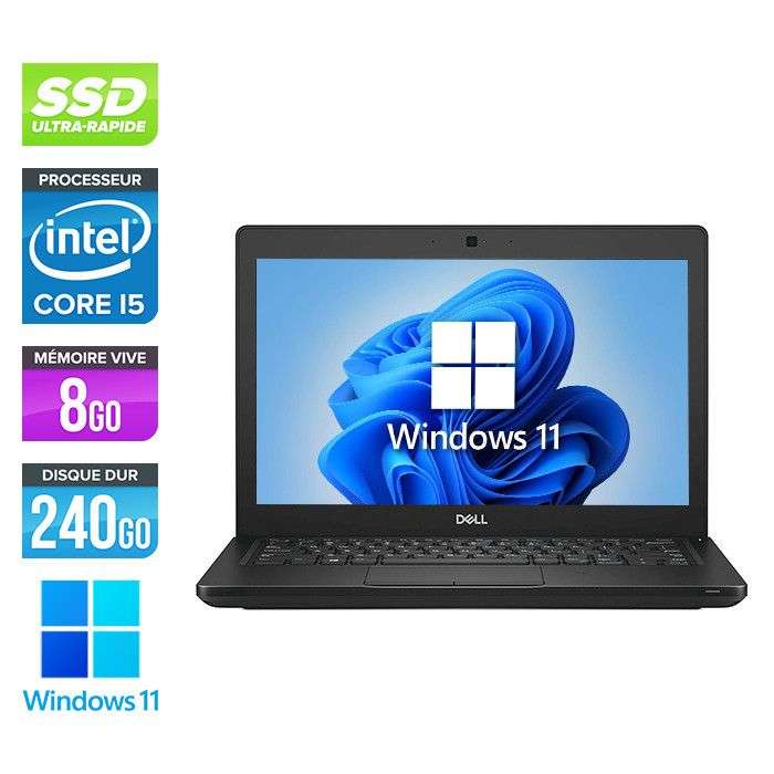PC Portable 12,5" Dell Latitude 5290 - i5-8350U, 8 Go RAM, SSD 240 Go, Windows 11 (Reconditionné - garantie 1 an)