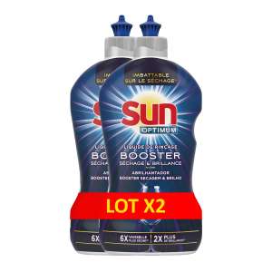 Lot de 2 Liquide de rinçage SUN Optimum booster lave-vaisselle séchage & brillance (via 8.04 sur la carte fidélité - Selection de magasin )