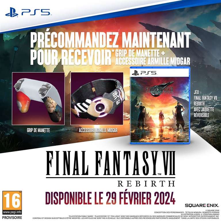 [Précommande] Final Fantasy VII Rebirth sur PS5 avec DLC armille midgar en bonus + Grip manette (10€ Offert pour les FNAC+)