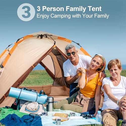Tente de camping pop-up BETENST pour 3 personnes - tente dôme familiale, imperméable, coupe-vent, 2 portes en maille (Vendeur Tiers)