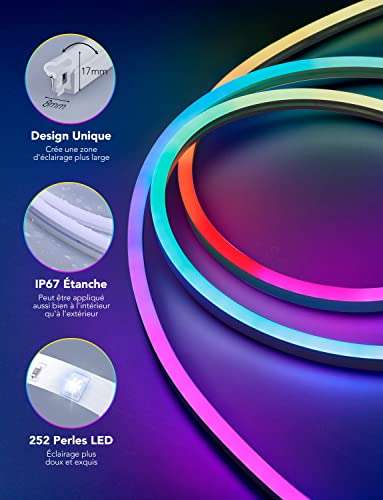Ruban LED Govee Neon - 3m, Bande LED RGB avec contrôle Wi-Fi, compatible Alexa, couleurs segmentables (Vendeur Tiers)