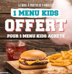 Un menu Kids acheté = un menu Kids offert pour l'achat de 2 plats / menus adultes achetés