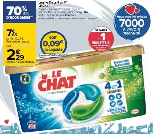 Paquet de 25 capsules de lessive liquide Le Chat Discs 4-en-1 Expert (via 5.36€ sur la carte de fidélité + ODR 2€)
